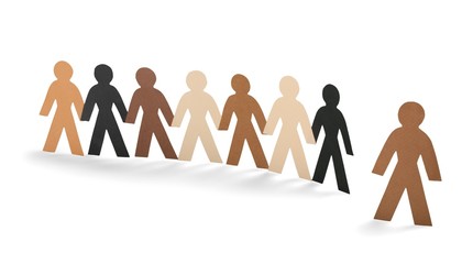 Paper Man Standing out of the Circle of People