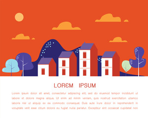 Naklejka premium Cozy town modern flat design vector illustration