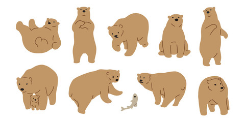 Bear vector polar Bear icon logo cartoon fish salmon illustration character doodle brown