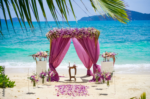 Wedding Arch On The Beach And A Tropical Beach Fabrics Bamboo