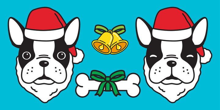 Dog vector french bulldog Christmas Santa Claus bone bell icon logo winter Holiday cartoon illustration