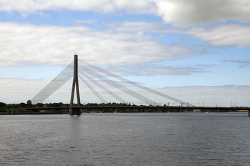 Fototapeta na wymiar Vansu bridge over Daugava River in Riga, Latvia.