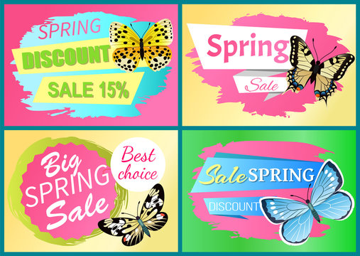 Spring Sale Labels set Butterfly Ornament on Wings