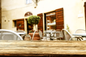 wooden desk space and Italy background of free space 