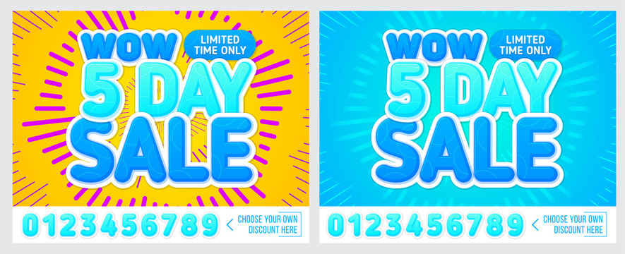 Sale banner on colorful background. 5 day only. Sale poster. Geometric design. Super Sale and special offer. Vector illustration.