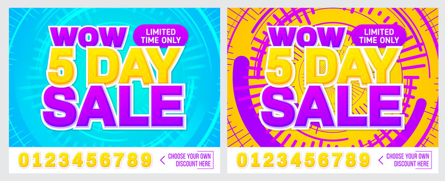 Sale banner on colorful background. 5 day only. Sale poster. Geometric design. Super Sale and special offer. Vector illustration.