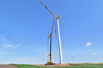 Fototapeta na wymiar Construction site of wind farm in Alibunar, Serbia 