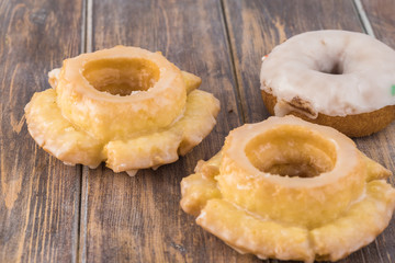 Assorted fresh donuts.
