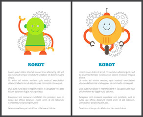 Robot and Headlines Collection Vector Illustration