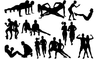Fitness Couple Silhouette |Boy Girl Execising | Training Trainee by Trainer Vector | Clipart Clip art Logo