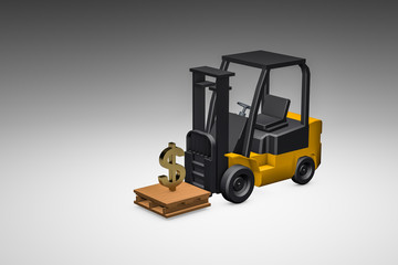 3d modeling, forklift and money