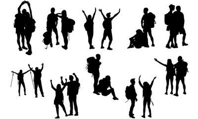 Hiking Couple Silhouette |Mountain Climber Vector | Team Trekking | Clipart Clip art Logo