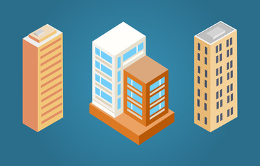 Buildings Set with Roofs, Vector Illustration