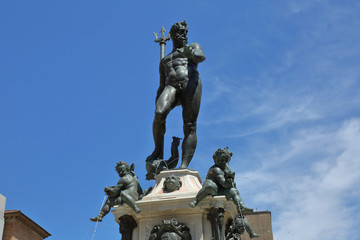 BOLOGNA, ITALY - JULY 19, 2018: The famous fountain of Neptune. Early work by sculptor Giambologna, completed about 1567   © ironstuffy