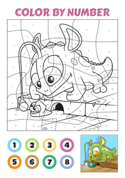 Color by Number is an educational game for children. Monster Lizard Catching a Little Slug.