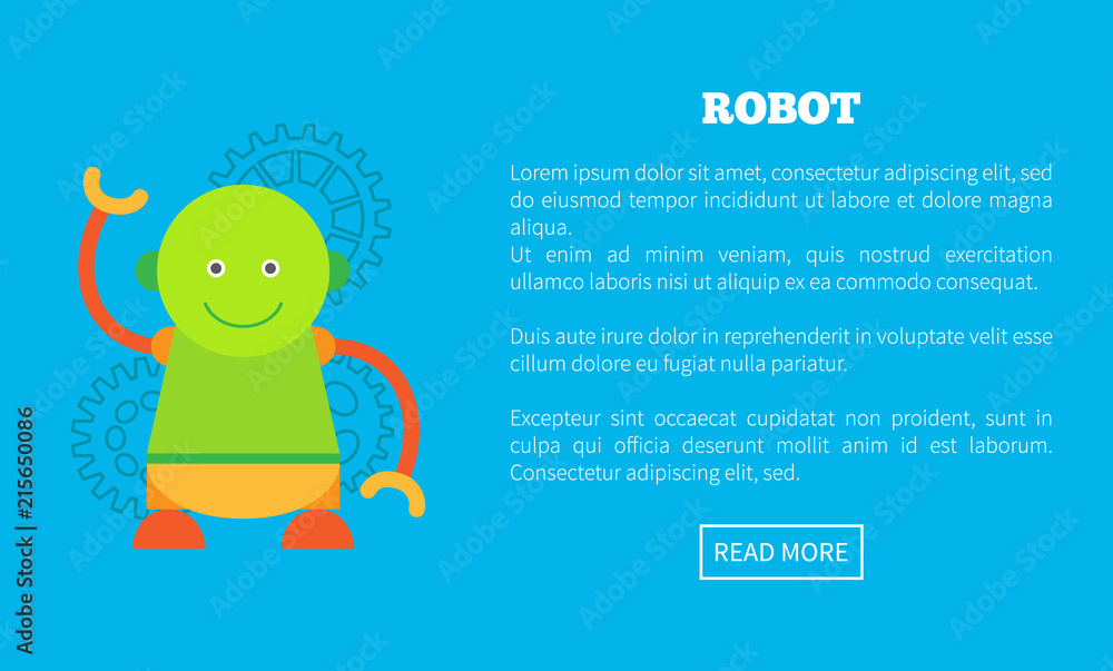 Poster funny robot with round head and friendly face