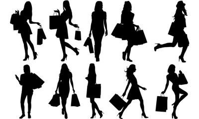 Woman Shopping Silhouette |Woman with Bags Vector | Holiday Sale Discount  | Clipart Clip art Logo