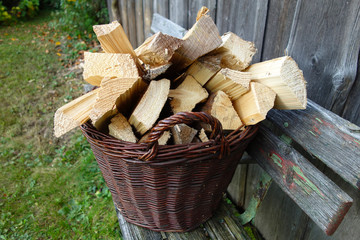 Korb mit Brennholz
