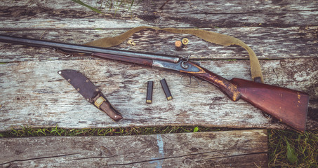 double-barrel rifle with cartridges