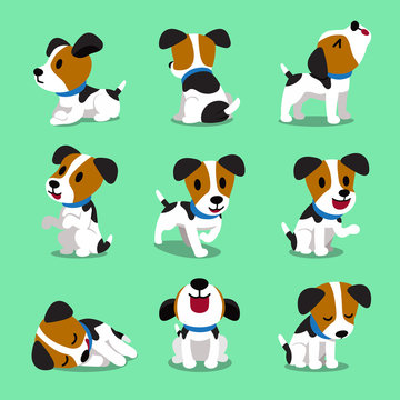 Cartoon character jack russell terrier dog set for design.