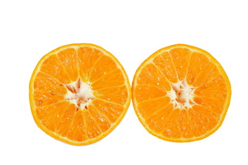 orange half cutting with water drop on white background