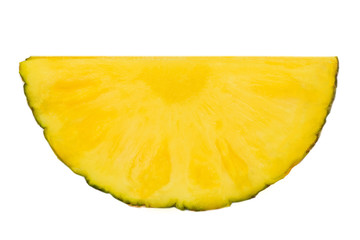 Piece  of Pineapple tropical fruit  isolated on white background, macro. Sliced Pineapple