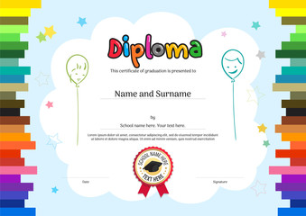 Kids Diploma or certificate template with colorful background
