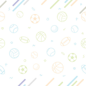 Sport theme seamless pattern background; football; baseball; volleyball; basketball