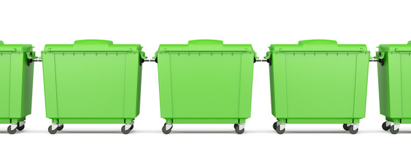 green garbage containers isolated on white background