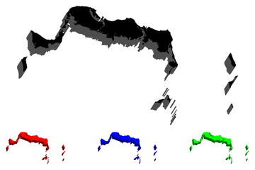 3D map of Turks and Caicos Islands (British Overseas Territory) - black, red, blue and green - vector illustration