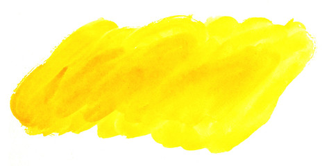 Bright yellow watercolor abstract background, spot, splash of paint, blot, divorce. Vintage pattern for different design and decoration.