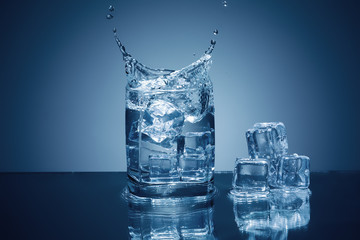 fresh water splash  and ice in the glass