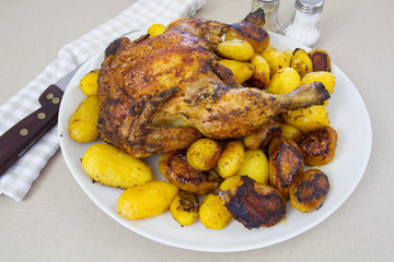 poulet rôti et pommes de terre