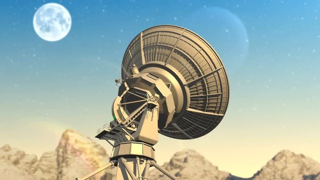 Huge radio telescope exploring evening sky