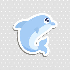 Cute dolphin sticker vector illustration.
