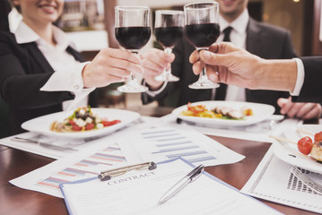 Close up. Team of Businesspeople Having Lunch.
