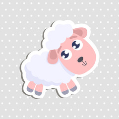 Cute little sheep sticker. Flat design.