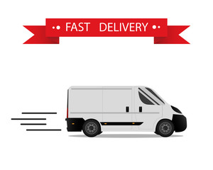 Car. Isolated on white background. Vector illustration of delivery. Flat style. Side view. Profile. © vikusandra