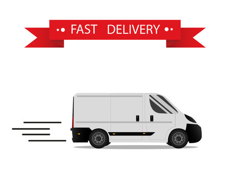 Car. Isolated on white background. Vector illustration of delivery. Flat style. Side view. Profile.