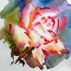 Abstract bright colored decorative background . Floral pattern handmade . Beautiful tender romantic rose flower  , made in the technique of watercolors from nature.