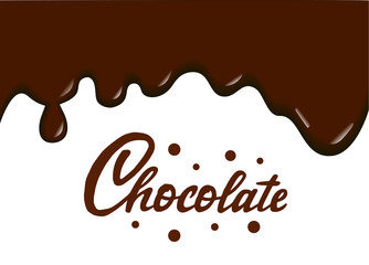 Chocolate hand drawn lettering design. Dripping dark chocolate isolated on white background