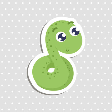 Cute cartoon snake sticker vector illustration.