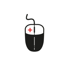 Computer mouse with the plus and loading bar with lighting. Vector illustration. Flat design
