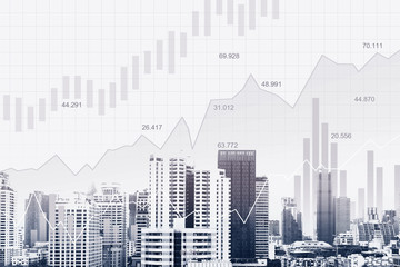 Stock market or forex trading graph in graphic double exposure concept