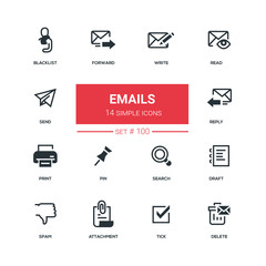 Emails - flat design style icons set