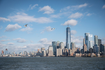 Naklejka premium Panorama of Lower Manhattan New York City skyline from Hudson River, New York City, USA