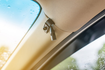Bluetooth and Microphone in modern car,Concept safe driving
