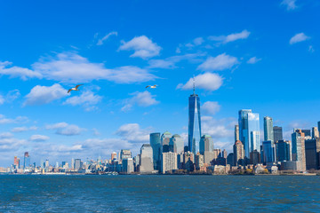 Naklejka premium Panorama of Lower Manhattan New York City skyline from Hudson River, New York City, USA