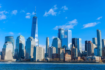 Fototapeta na wymiar Panorama of Lower Manhattan New York City skyline from Hudson River, New York City, USA