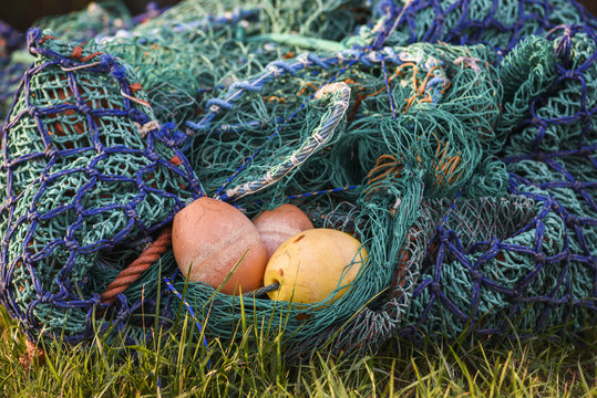 Colorful fishing nets with elements.